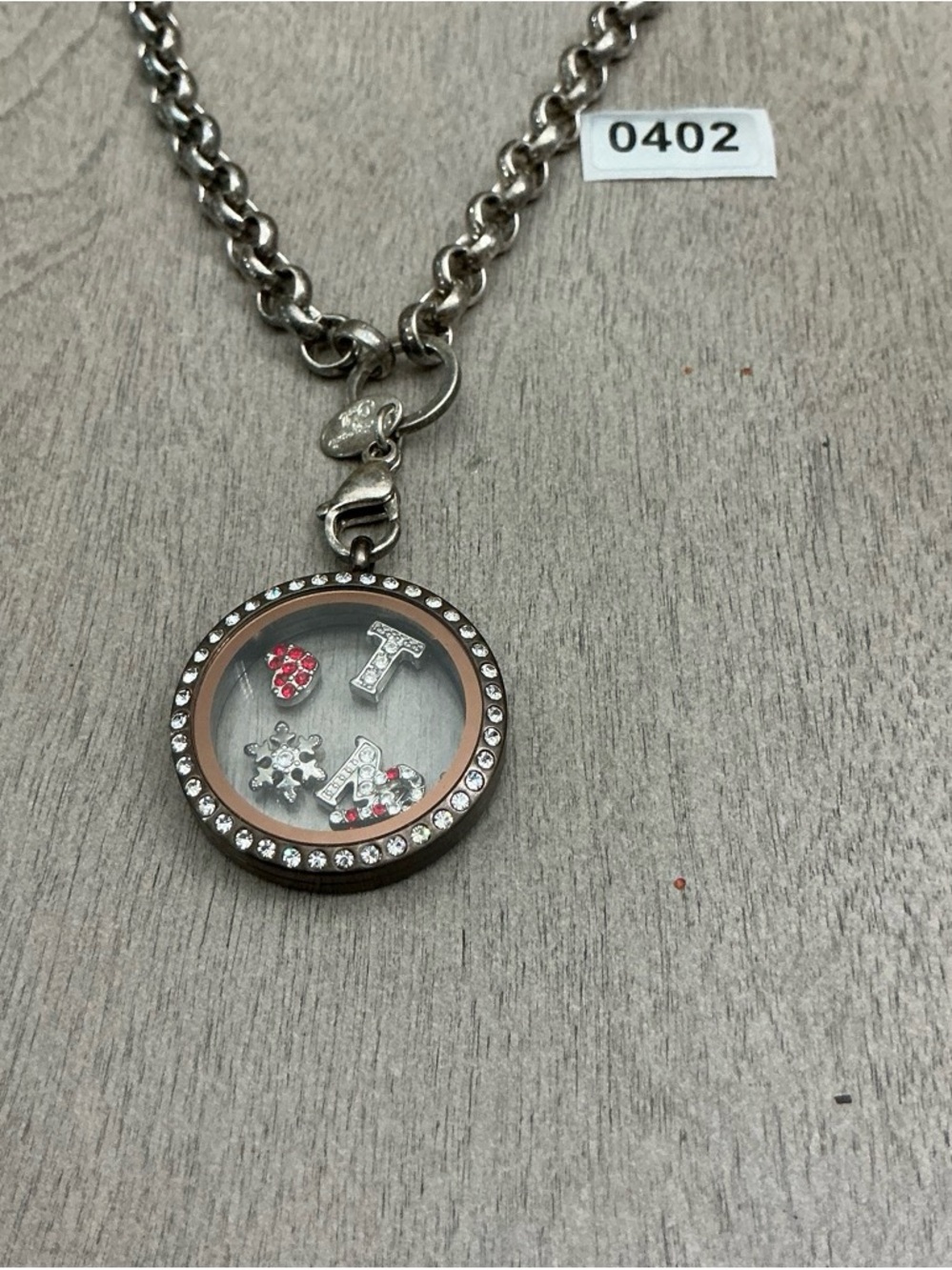 Origami Owl Large silver hinged locket w chain w charms
